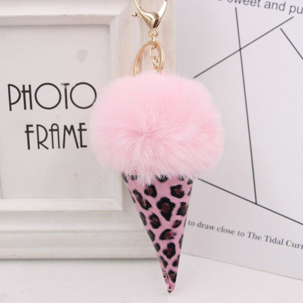 Wholesale Leopard Print Ice Cream Fur Ball Alloy Keychain